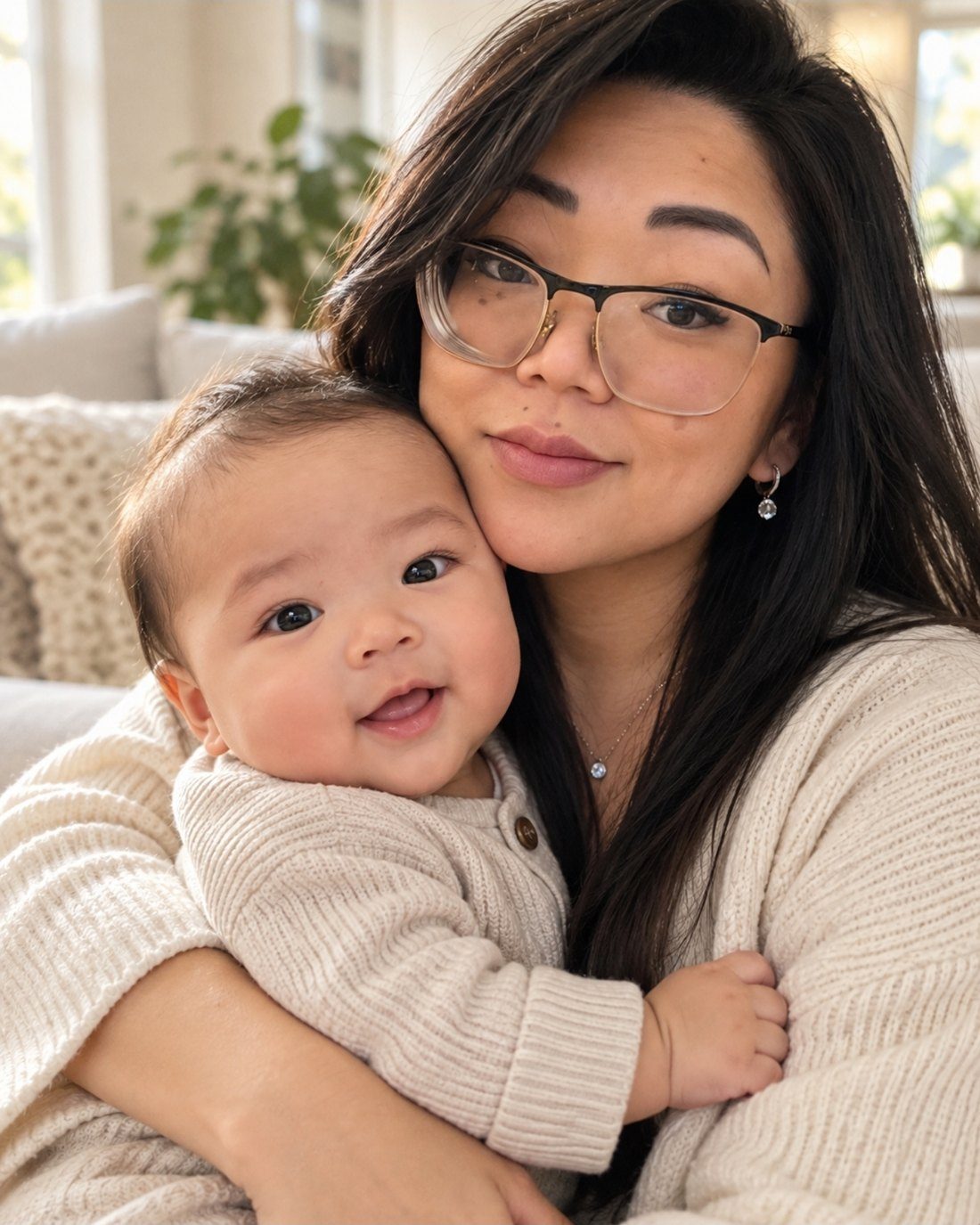 Yuna smiling with her baby, YJ
